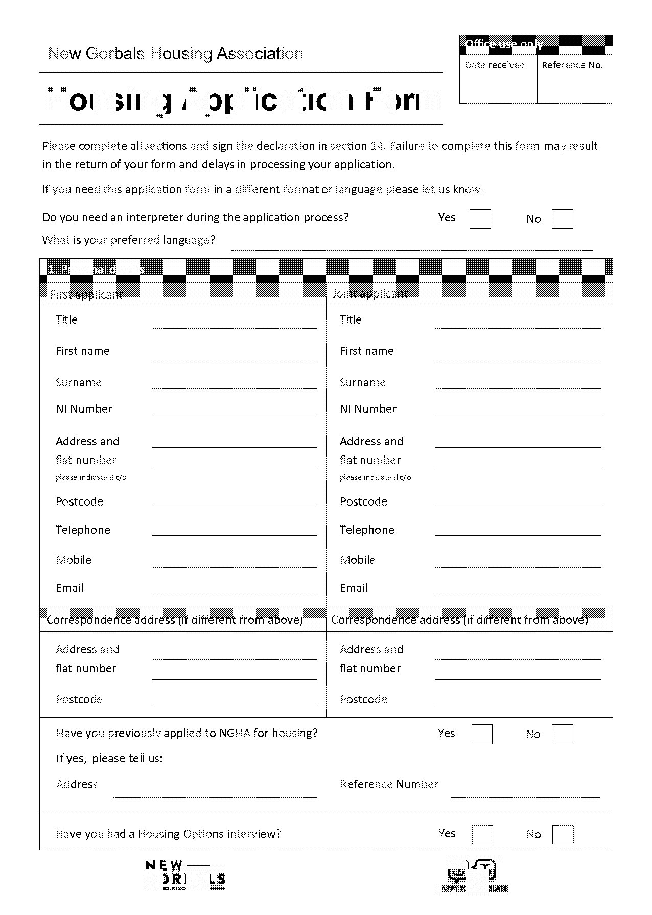 housing association application form