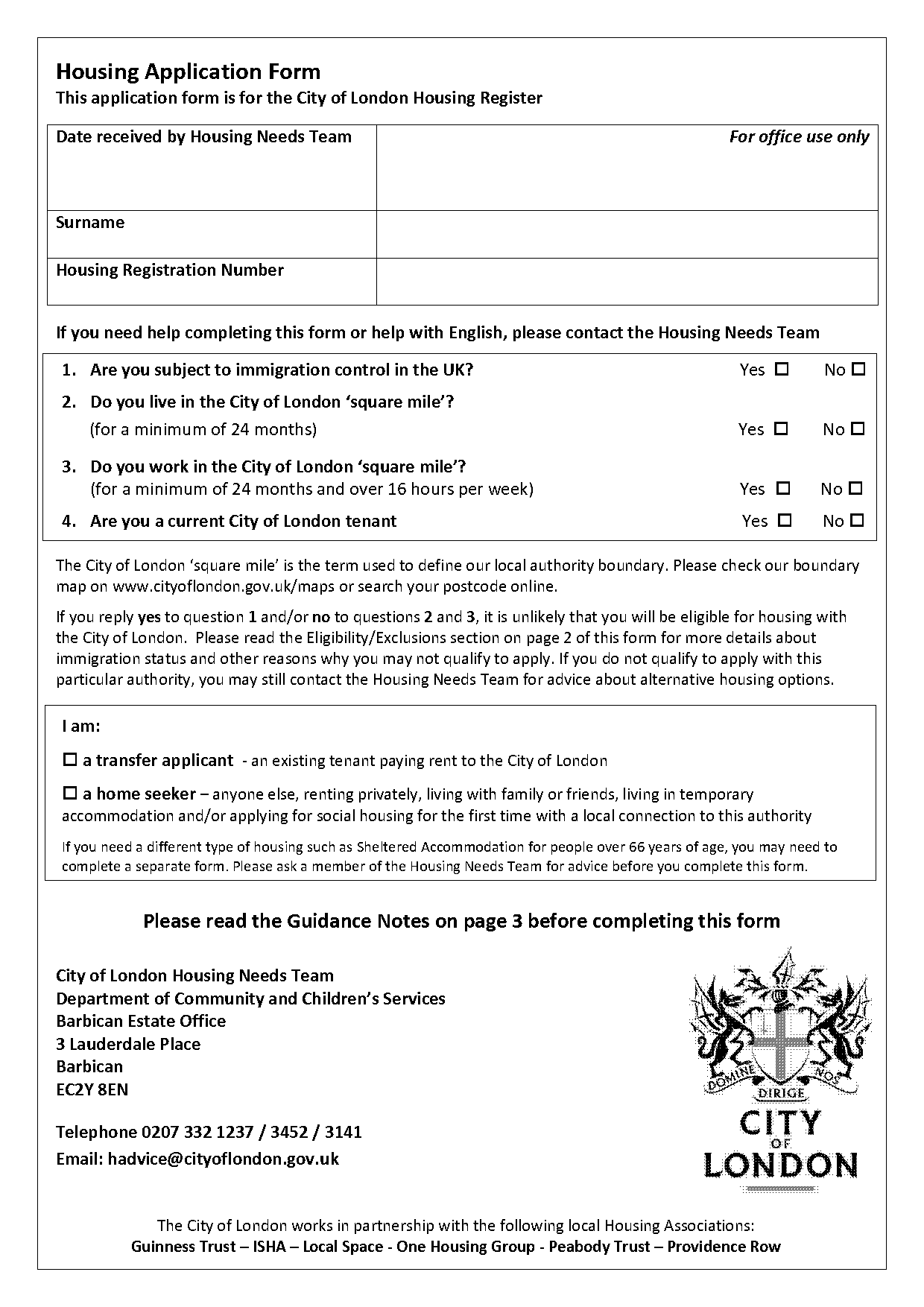 housing association application form